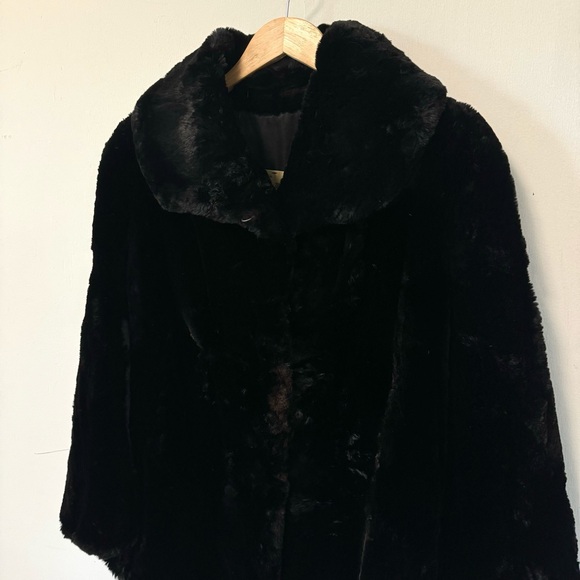 Vintage Real Fur Coat Black Beaver Muskrat Large Morris Furs Limited Mob Wife - Picture 2 of 12